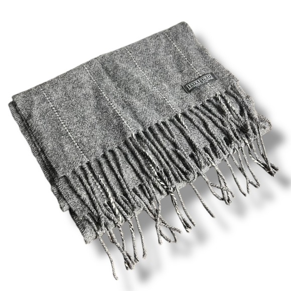 Foxford Lambswool Scarf Made in Ireland White Stripe Tassels Unisex Winter Warm - Picture 1 of 11